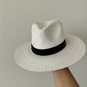 White Straw Fedora Hat with Black Band